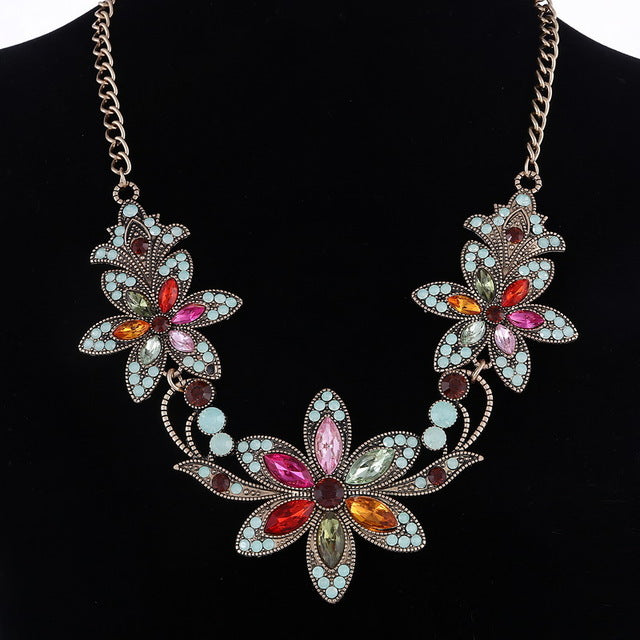 Statement necklace Gothic jewelry Crystal Gold